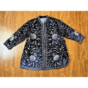 Soft Surroundings Mughal Velvet Blazer Jacket Blue Floral Embroidered Boho 2X-3X